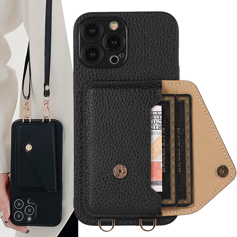 Suitable for Iphone17Promax Card-Inserting Phone Case, Apple 11/12/13 Back Cover, Crossbody Shoulder Strap Protective Leather Case Suitable for Iphone17Promax Card-Inserting Phone Case, Apple 11/12/13 Back Cover, Crossbody Shoulder Strap Protective Leather Case