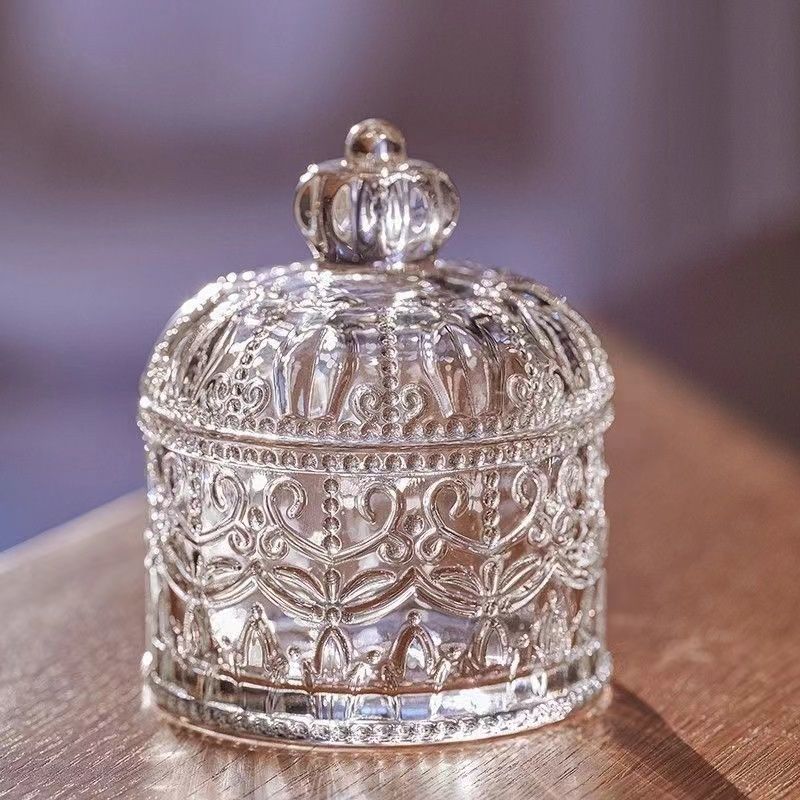 Glass Jewelry Box Candy Jar Cotton Swab Cartridge Case Ashtray Scented Tea Jar Storage Box Storage Jar Small Diamond None