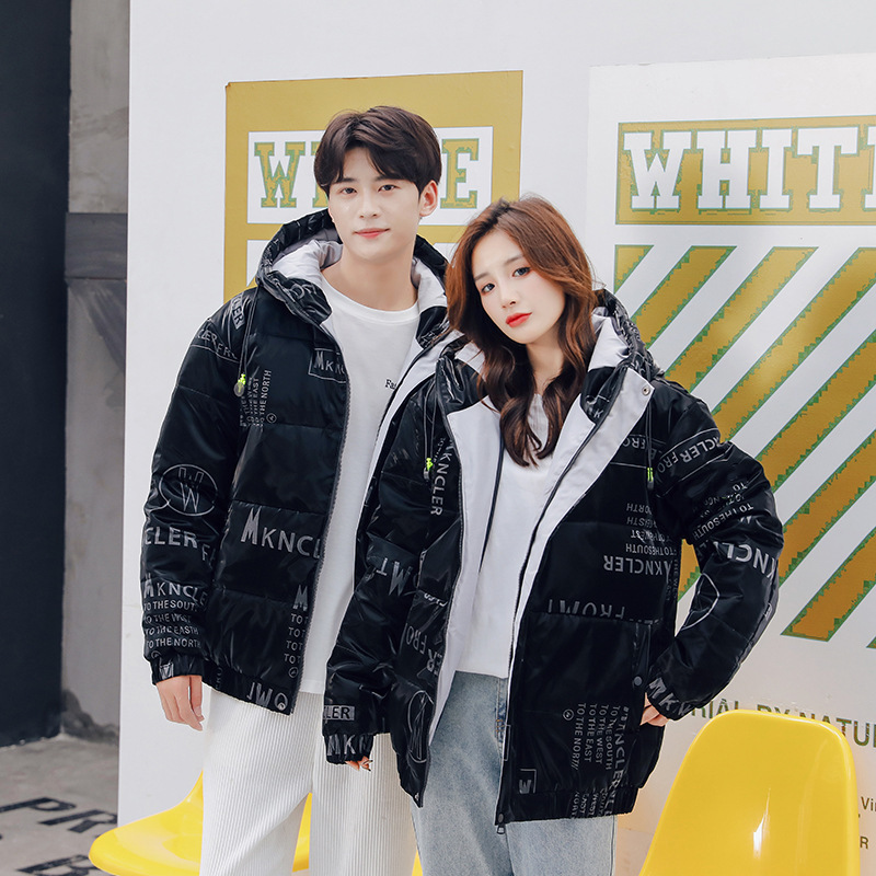 New Duck down Unisex Couple Hooded down Jacket Trendy Glossy Fashion Coat Men's Printed Top