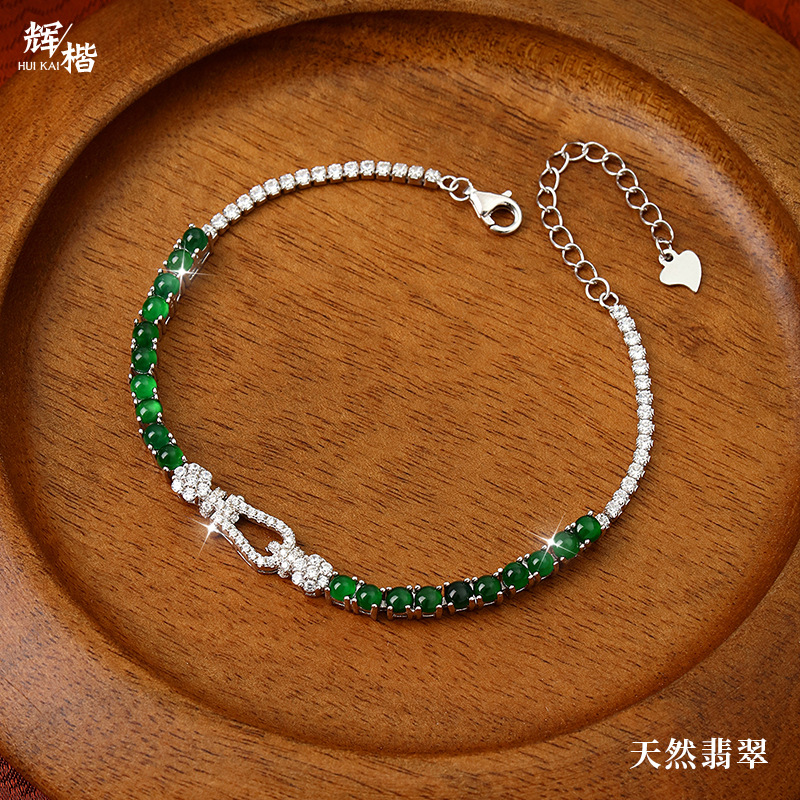 S925 plata de ley, jadeíta natural A, material peligroso, hebilla de lujo, pulsera, diseño de nicho, estilo de lujo ligero de alta calidad, fábrica al por mayor