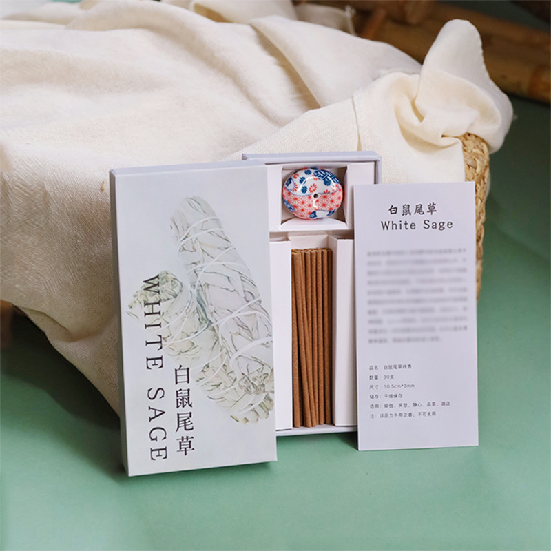 Jinghui culture White Sage White 10CM short coarse fragrant cedar Holy Wood handmade aromatherapy incense line incense box