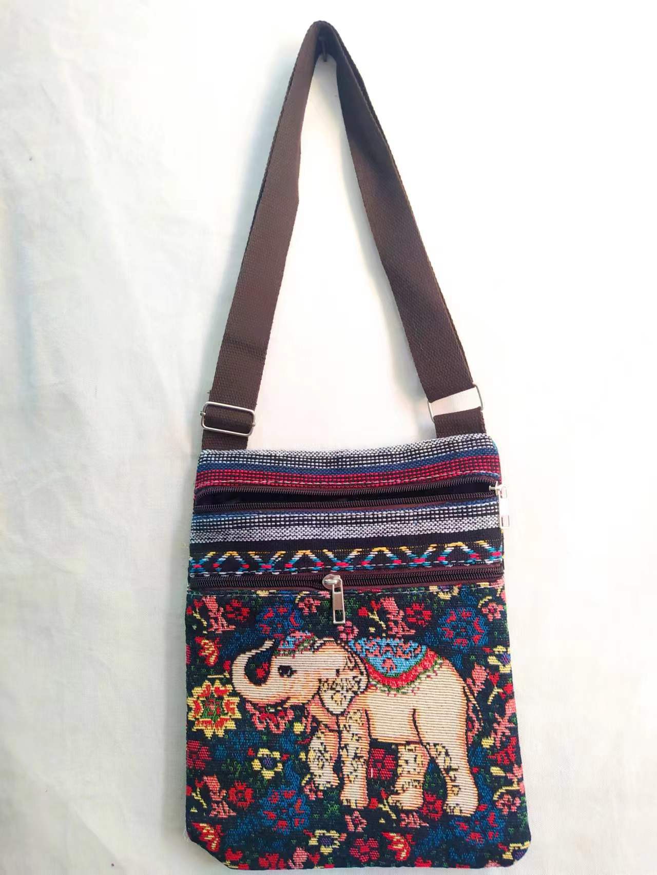 Estilo étnico bordado elefante dibujos animados bolsa de mensajero Dai bolsa de hombro de viaje de las mujeres teléfono móvil bolsa de hombro lateral