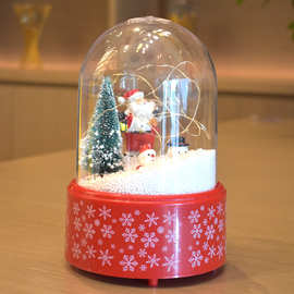 跨境新款圣诞装饰品发光音乐飘雪透明LED灯罩创意圆柱小夜灯摆件