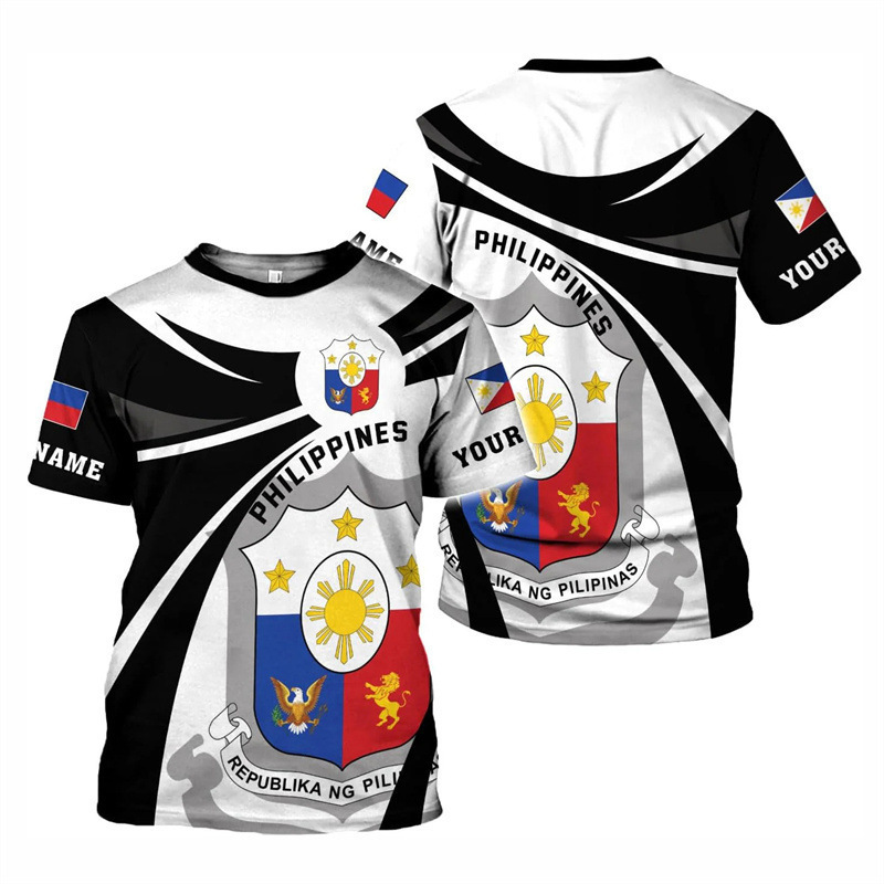 Cross-Border New Model Philippine National Emblem Pattern 3D Digital Printing Men's Casual Short-Sleeved T-Shirt Manufacturer's Supply