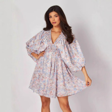 2025年夏季新款欧美跨境独立站外贸碎花雪纺连衣裙波西米亚短裙女