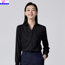 黑色衬衫女长袖2024新款春秋职场高级感气质职业正装衬衣面试套装