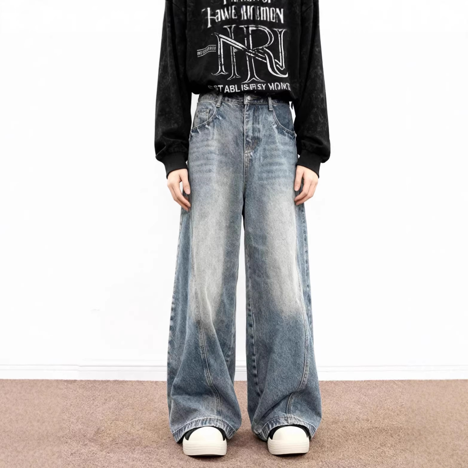 Men's Relaxed Fit Straight Leg Stretch Denim Jeans Vintage Wash Casual Comfort Pants_mkmklike.com