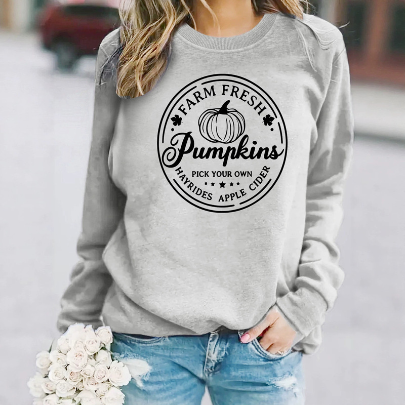 Amazon Fresh Pumpkin Halloween Pattern Printed Crew Neck Fleece Sweatshirt European and American Casual Women's Long Sleeve In Stock Amazon Fresh Pumpkin Halloween Pattern Printed Crew Neck Fleece Sweatshirt European and American Casual Women's Long Sleeve In Stock