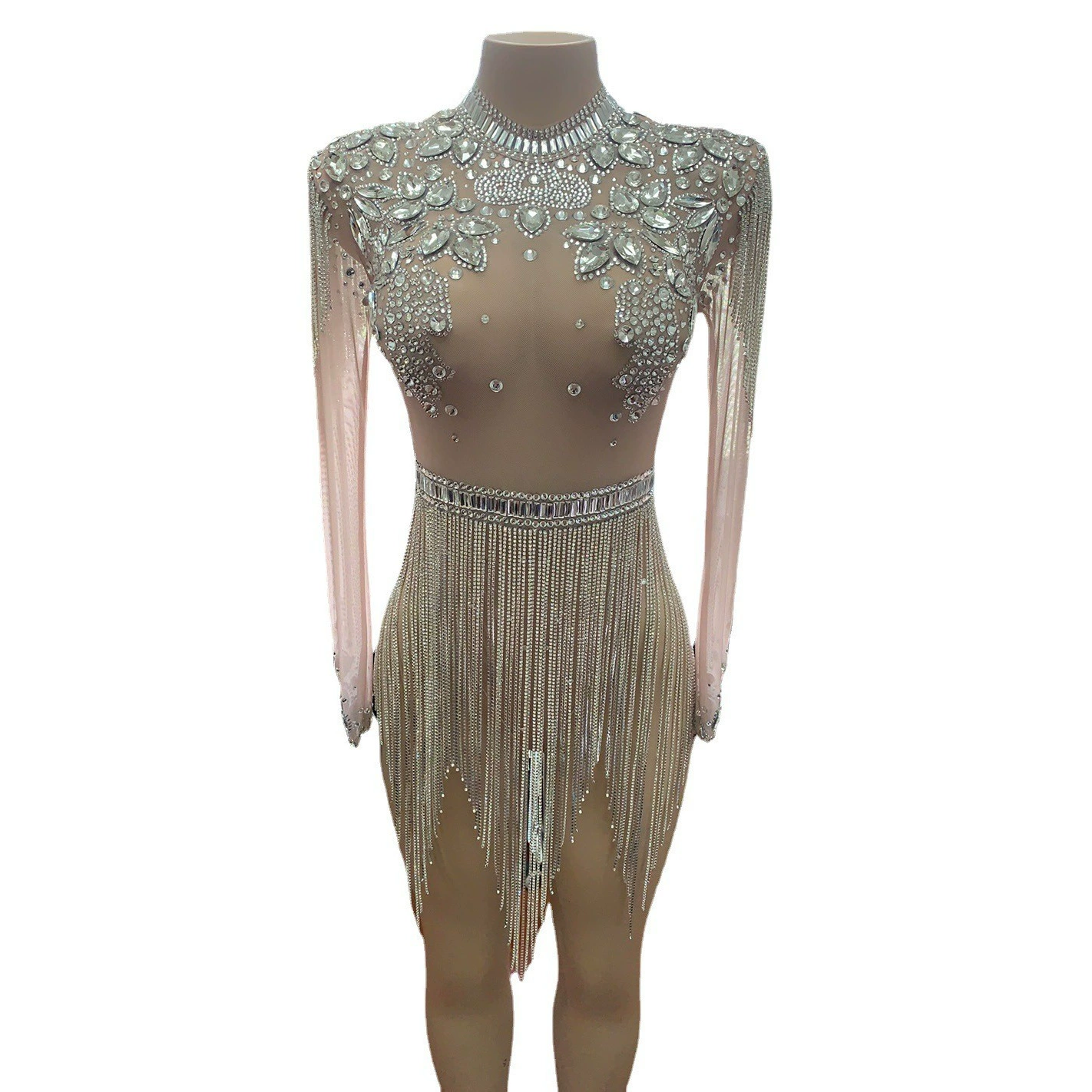 Европейский и американский костюм для выступлений на сцене: сексуальный комбинезон с сеткой, стразами и высоким вырезом для дня рождения и танцевальных выступлений