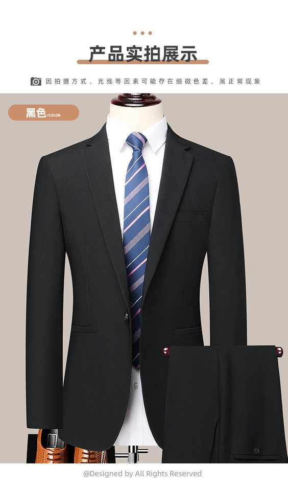 Bộ vest nam công sở dáng thon, áo vest một hàng cúc xẻ tà bên hông, phù hợp đi làm và dự đám cưới — Màu đen, Xanh navy, Đen xanh lục chi tiết 16