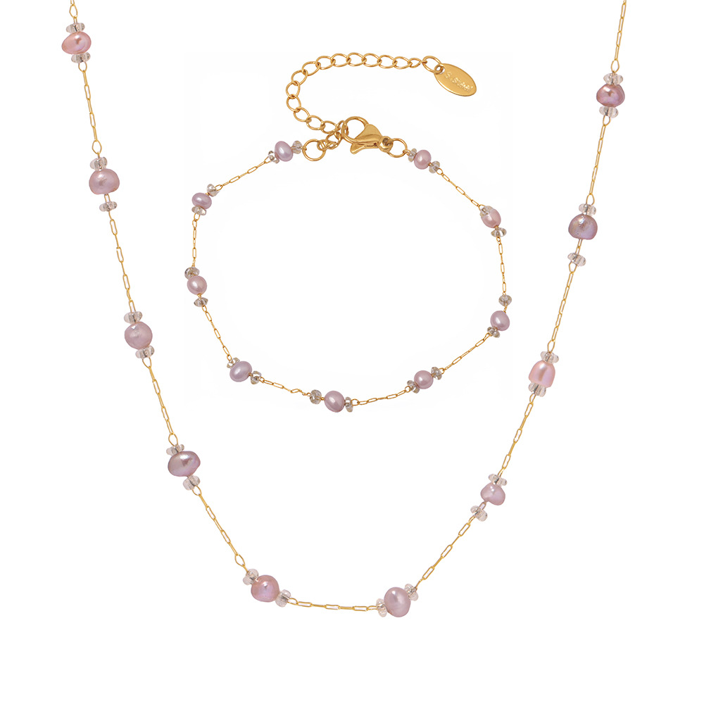 Collar de perlas de agua dulce ligero de lujo natural, calidad rara, collar rosa sin marcas, conjunto áspero en stock para mujeres