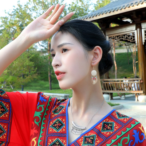 Retro design dream catcher tassel earrings women's ethnic style European and American bohemian niche earrings long earrings