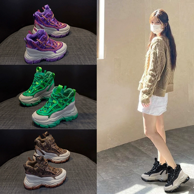 Женские туфли-лодочки на платформе с эффектом увеличения роста, весна 2025, новые, на толстой подошве, сpecial sequin, универсальные, повседневные, модные.