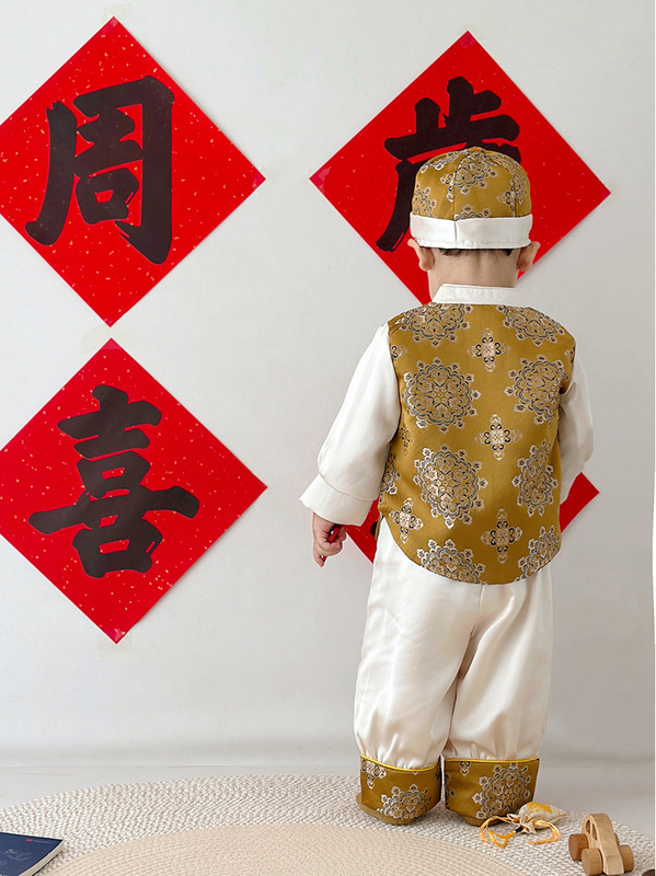 男童周岁礼服新中式唐装儿童春秋款百天宴喜庆套装宝宝生日宴衣服|undefined
