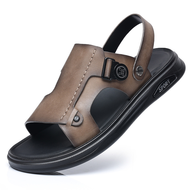 Verano, zapatos de playa de cuero para hombres, sandalias de cuero para hombres, zapatillas casuales al aire libre, zapatillas comerciales para hombres