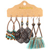 Earrings, retro ethnic set with tassels, ethnic style, boho style