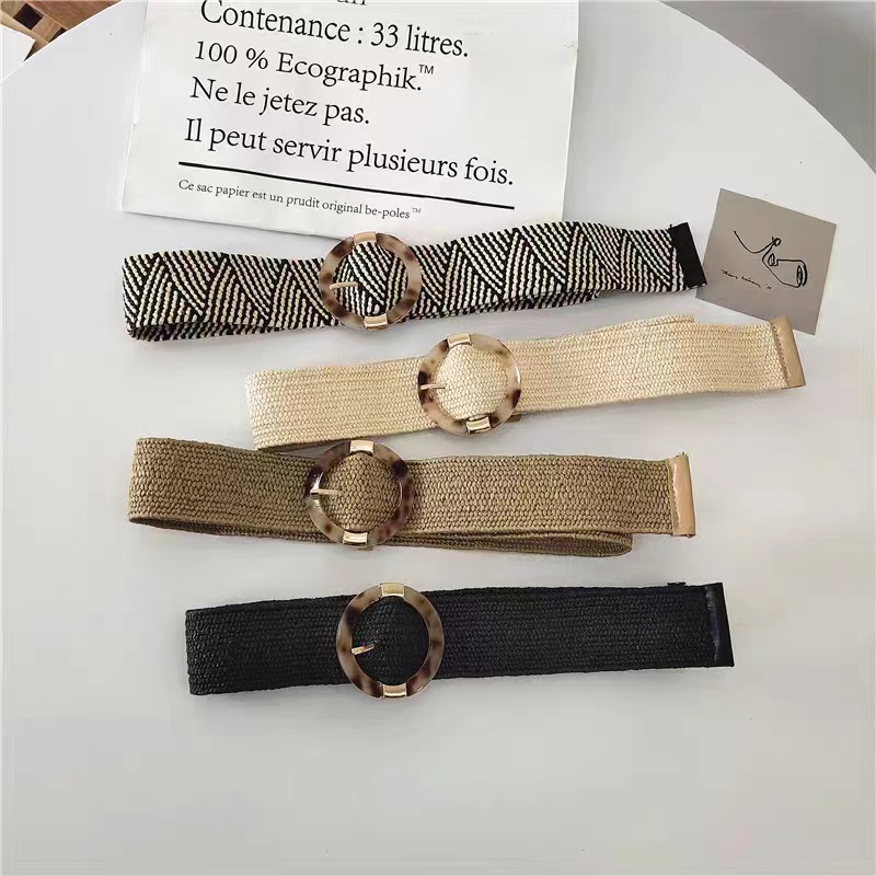 New Fashion PP Grass Elastic Woven Belt Dress Decorative Wide Waist Seal High-end Internet Trendy Women's Elastic Waist
