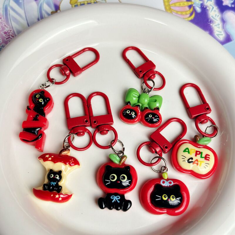 Cartoon Christmas Apple Little Black Cat Keychain Pendant Cute Bag Pendant Student School Bag Accessories Best Friend Gift Cartoon Christmas Apple Little Black Cat Keychain Pendant Cute Bag Pendant Student School Bag Accessories Best Friend Gift
