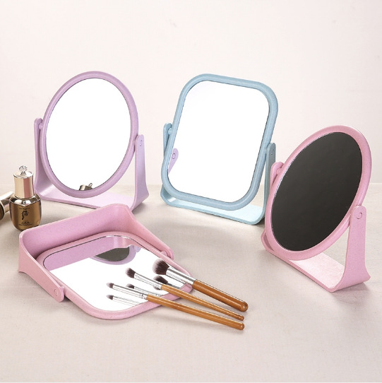 Espejo de maquillaje de palma de doble cara de escritorio, espejo de escritorio, dormitorio para estudiantes, espejo de vestir, espejo plegable de corazón de niña
