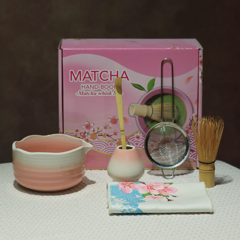 花口グラデーショングレーズ抹茶ボウル口付き抹茶道具セット日本製窯焼き粗陶茶ボウル百本立抹茶|undefined