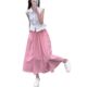 2025 New Style Western Style Joker High Waist Long Mop Umbrella Skirt Pink Heavy Industry Large Swing Skirt Women's Western Style