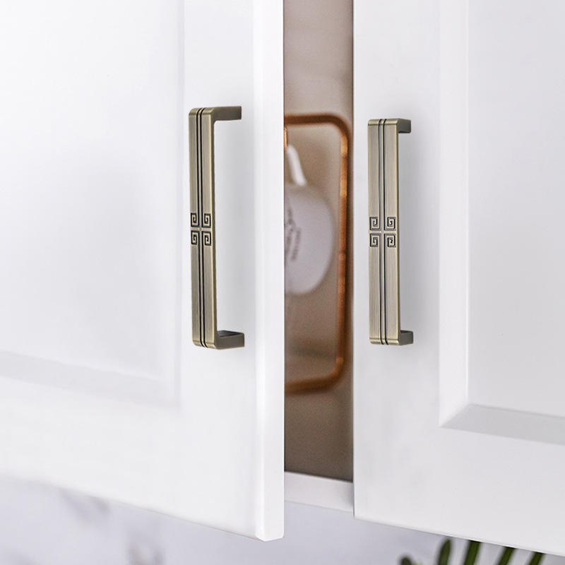 New Chinese-style Retro Furniture Handles: Solid Nordic-Style Minimalist Cabinet, Wardrobe, Door & Drawer Handles—Antique Blue, Vintage-Efffect, Square Design