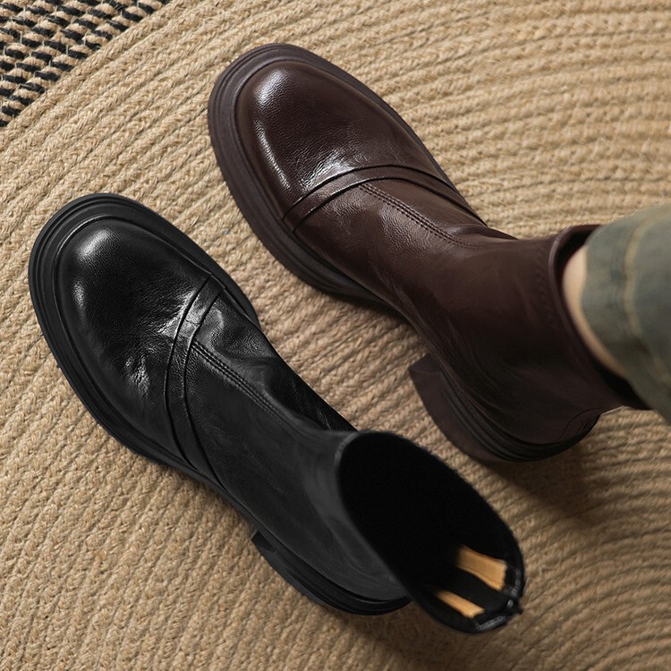 In Stock~ Black High-Heeled Retro Martin Boots for Women, 2025 Autumn and Winter New Style, Round Toe, Chunky Heel, Slim Boots, Versatile Short Boots In Stock~ Black High-Heeled Retro Martin Boots for Women, 2025 Autumn and Winter New Style, Round Toe, Chunky Heel, Slim Boots, Versatile Short Boots