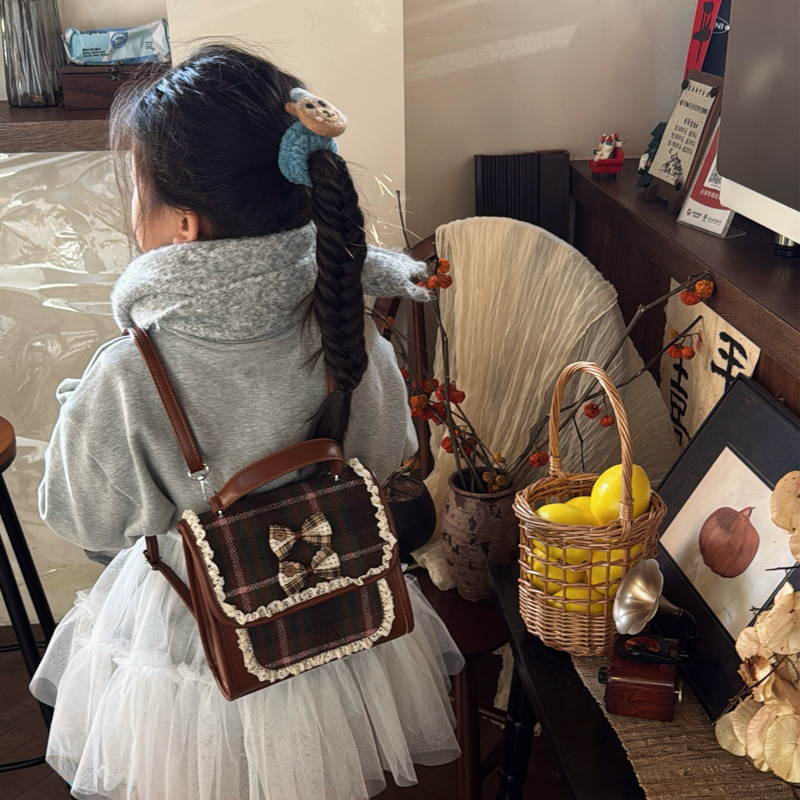 Coreano lindos arcos, mochila de encaje extranjero para niños y niñas, mochila mini para niños