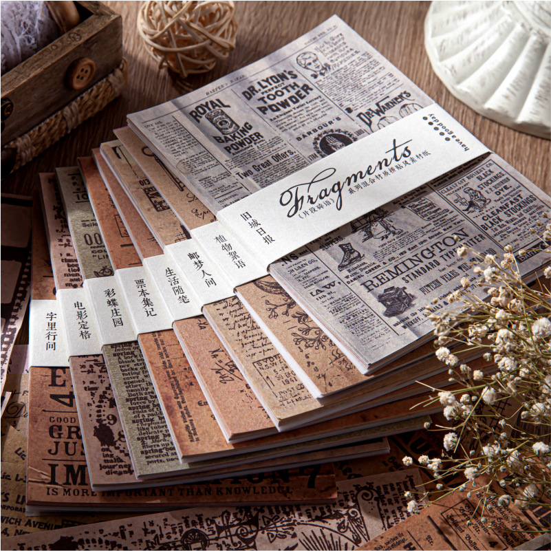 Good Day Material Paper Fragments and Words Series Retro Handbook DIY Decoration Stickers 30 pieces in 8 styles