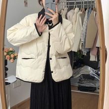 2025轻薄棉服翻领短款拼接小香风新款冬季女外套秋冬款棉衣棉袄