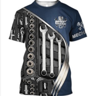 Fashion European and American summer casual T-shirt men's mechanical repairer 3D digital printing pattern hot selling new short sleeve Fashion European and American summer casual T-shirt men's mechanical repairer 3D digital printing pattern hot selling new short sleeve
