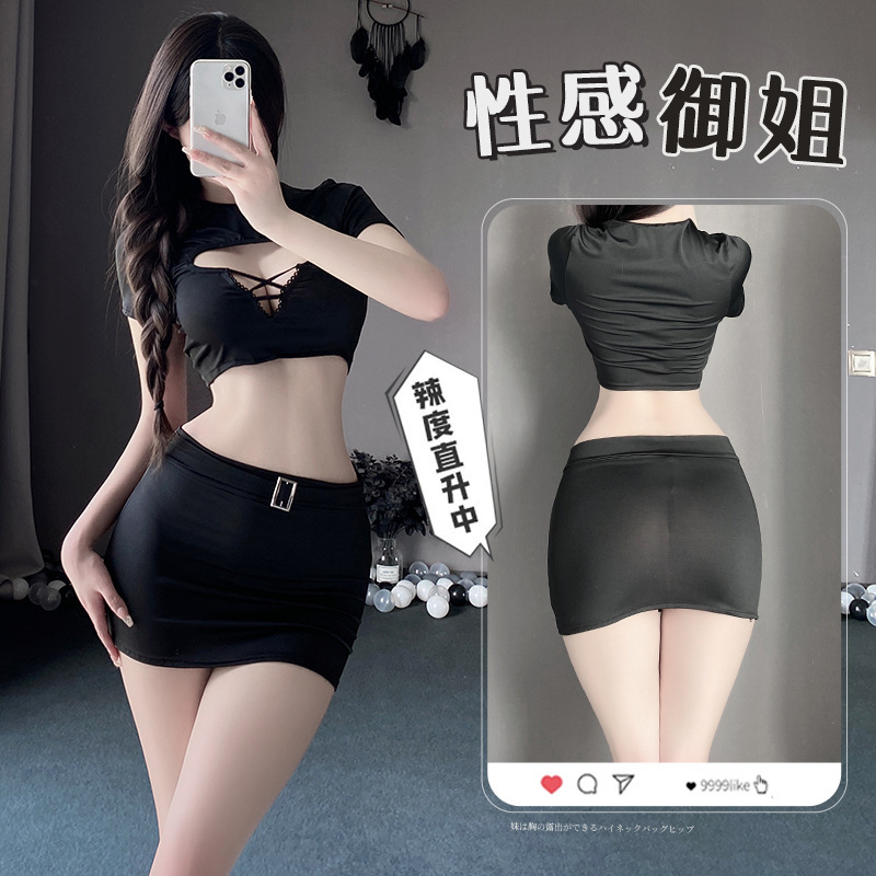 Sex Lingerie Sexy No Take-off Hot Small Chest Pure Want Dating Robe Royal Sister Uniform Temptation Pajamas suit 2895