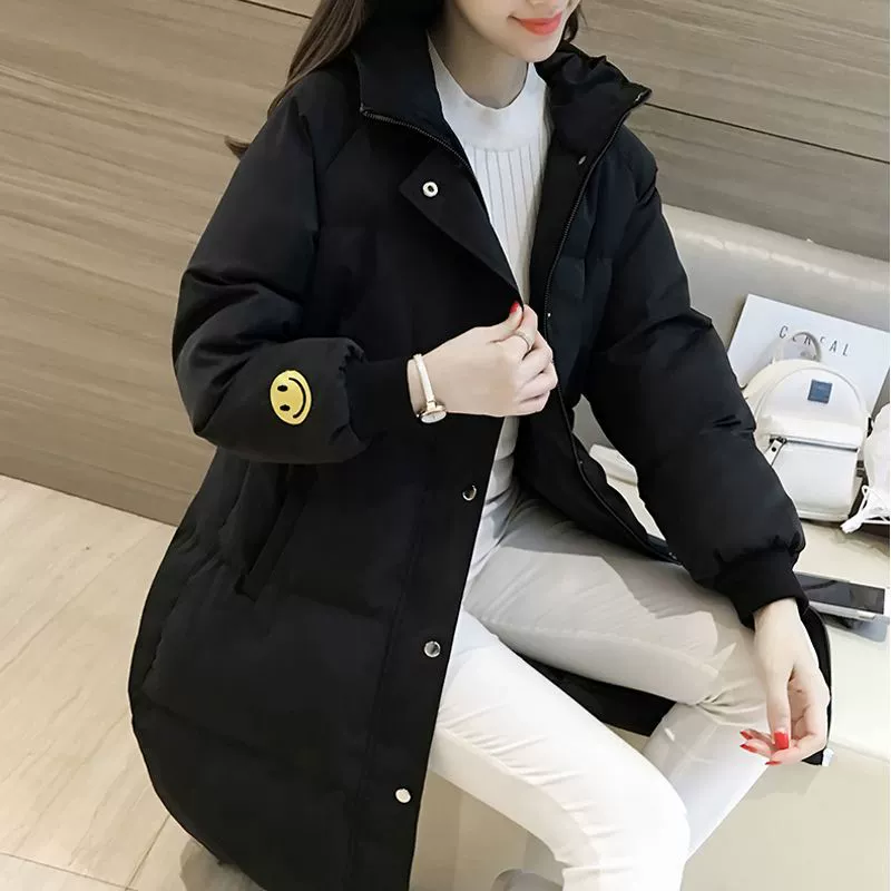 Long warm down jacket with hood, mid-length, Korean style