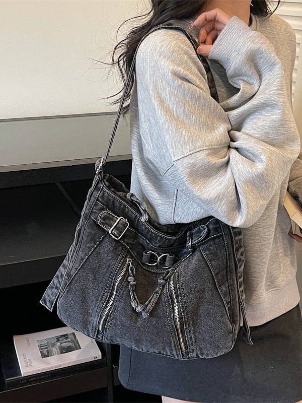 2026 transfronterizo nuevo estilo retro chicas calientes hacer vieja bolsa de vaqueros alta textura gran capacidad mochila de hombro
