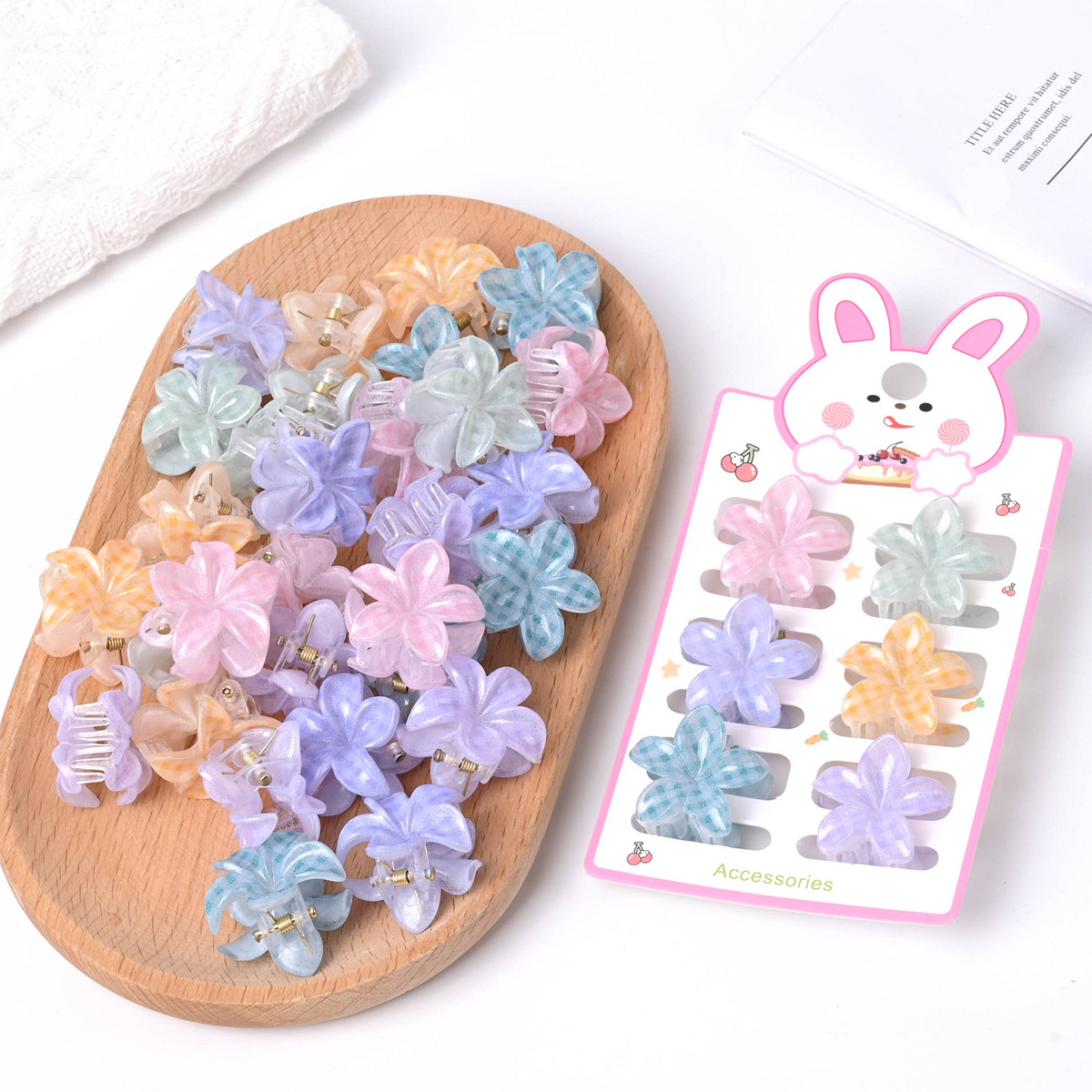 Pinza de agarre de flor de frangipani de color pequeño pinza de pelo para niños de dibujos animados impresa linda pinza de pelo rota pinza de flequillo joyería de pelo de princesa image 1