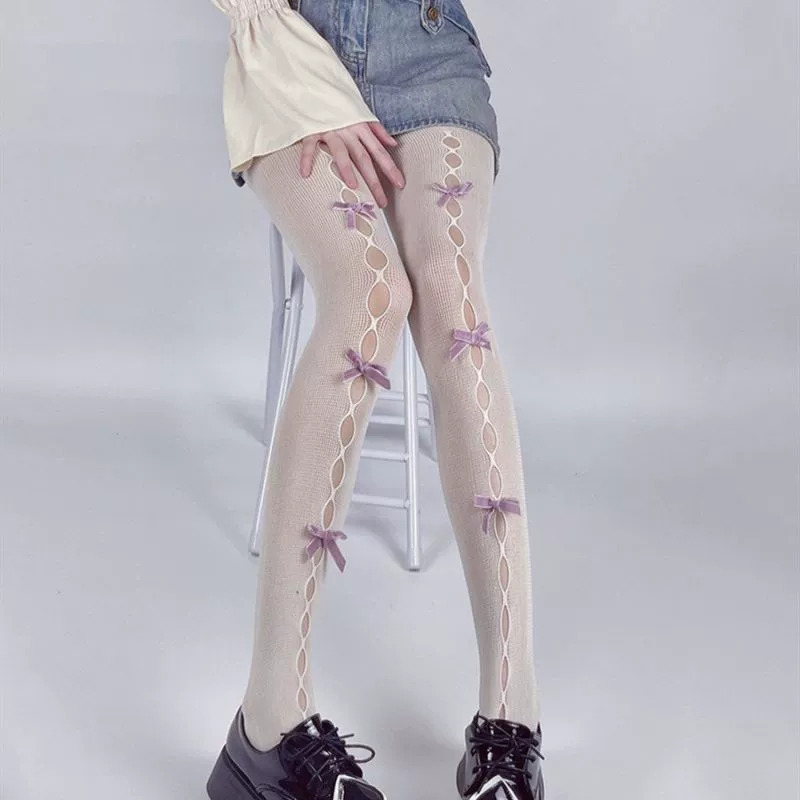 White Japanese cute tights with bow