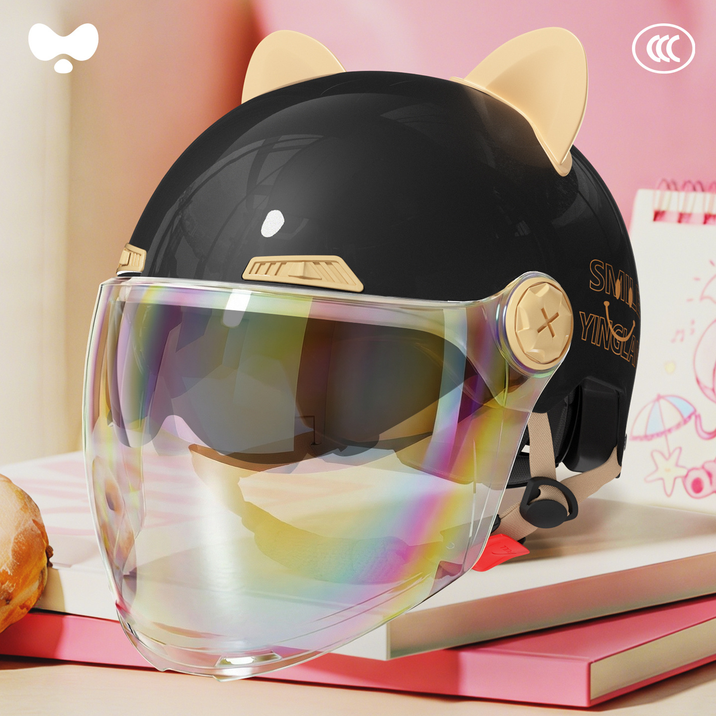 Vehicle Women's 3C: Universal Motosiklet kaskı (dəbilqə) - 3c-double-lens-black-electroplated-long-lens-class-a-new-national-standard