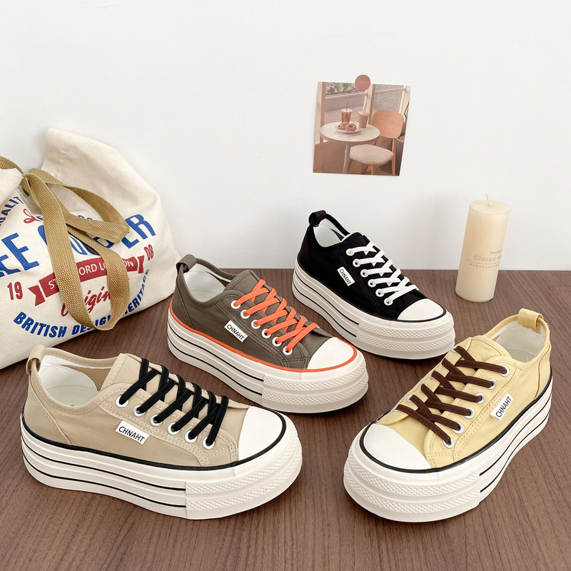 A9953 5cm Women's Platform Canvas Shoes with Elastic Band, Niche Retro Style, 2026 New Summer Thin Sneakers