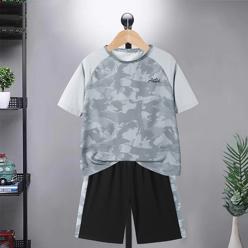 Children's Quick-drying suit Chubby Children's Summer Thin Breathable Basketball Suit Boys' Plus-sized Short-sleeved Shorts Two-piece Set