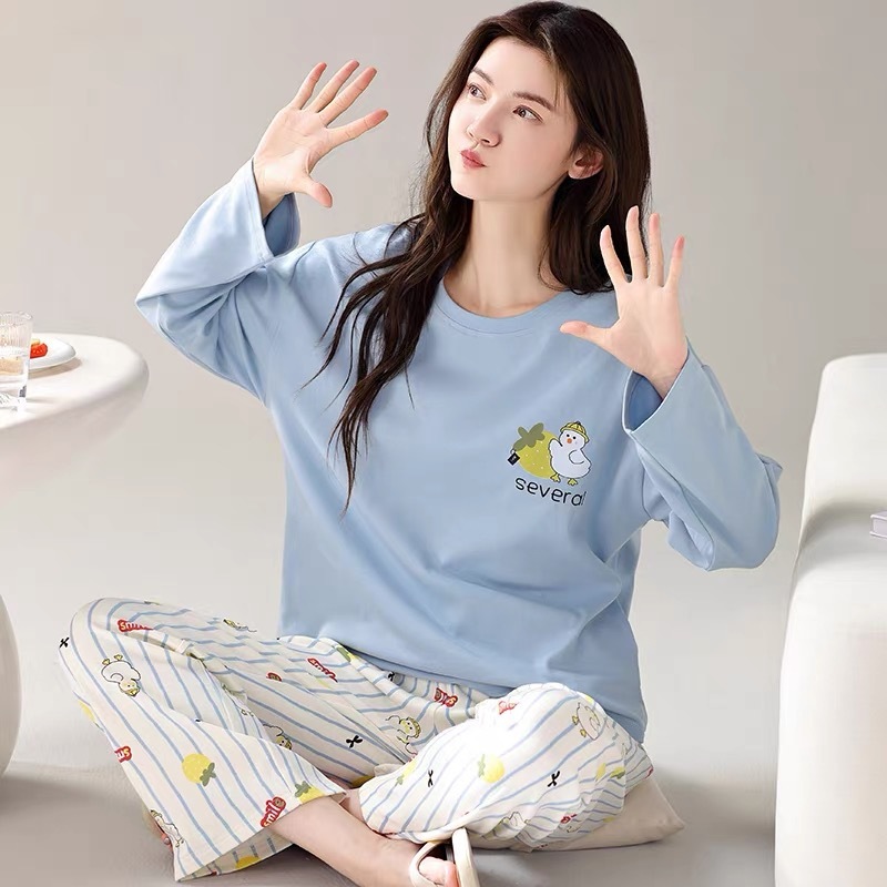 新款睡衣女秋季长袖长裤卡通薄款大码可爱少女款春夏季家居服套装|undefined