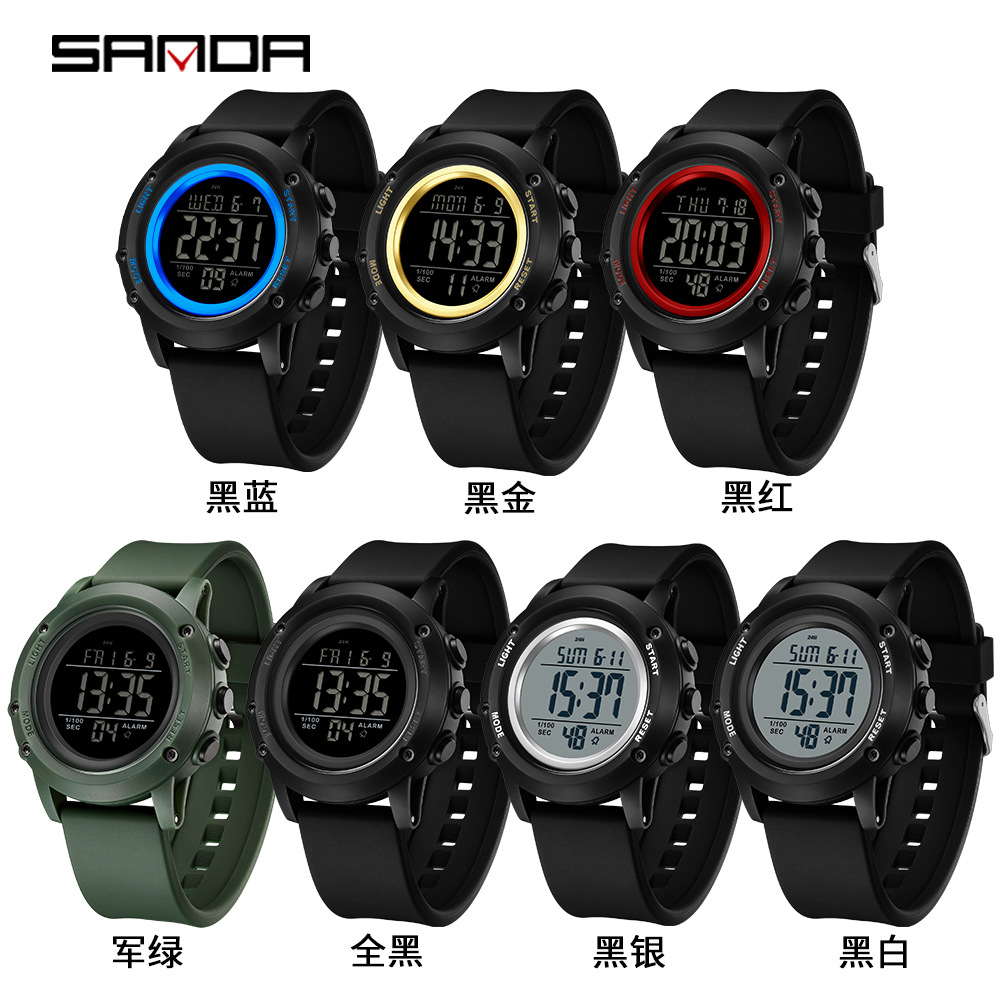 SANDA SANDA reloj electrónico de tendencia deportivo impermeable estudiantes multifunción alarma de luz nocturna cronógrafo 2165