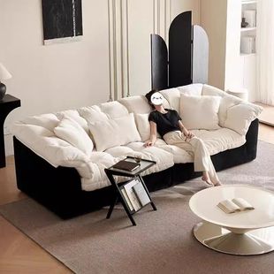 Camellia Fabric Sofa Living Room Household Lazy Sofa New Style Italian Cream Style Straight Row Double Sofa Simple