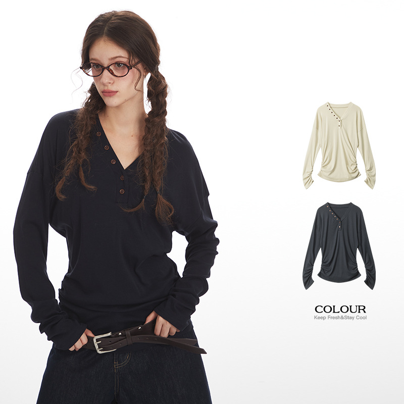 HeyHenry Women's V Neck Slim Fit Long Sleeve T-Shirt Designer Fashion for Autumn Suitable for Inner Layers_ecoleips.com