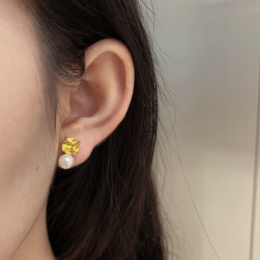 Elegant Square Sterling Silver Plating Artificial Pearls Zircon Ear Studs 1 Pair