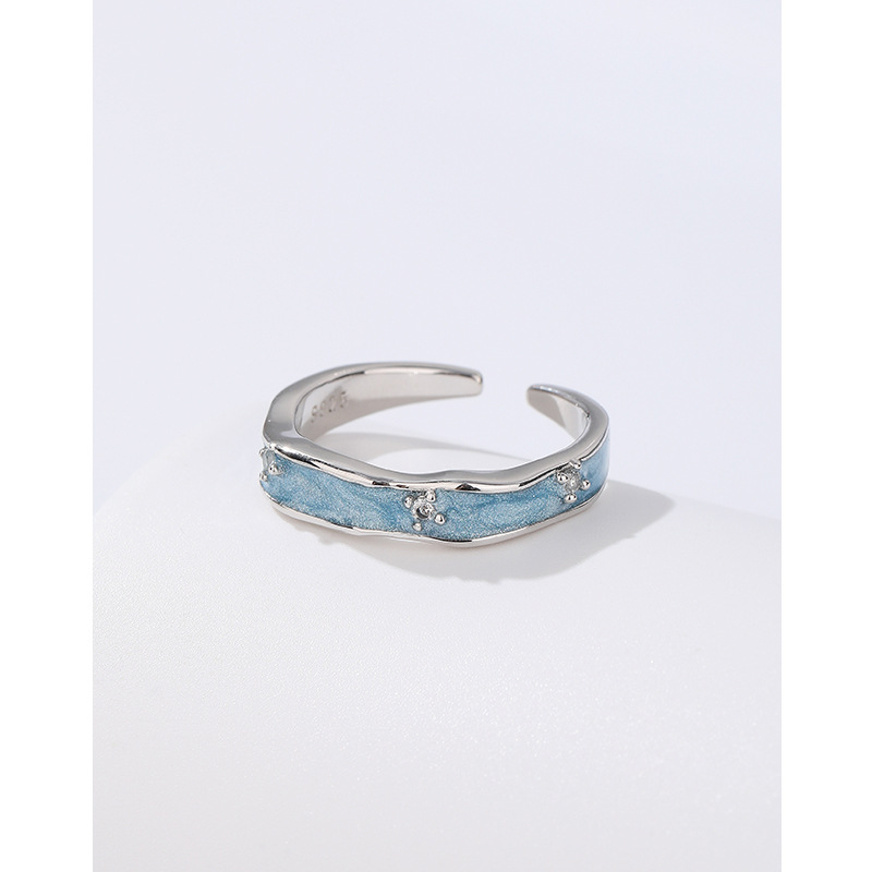 925 plata esterlina azul océano anillo femenino abierto ins nicho diseño anillo de alto grado luz lujo moda índice dedo anillo