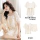 Summer Short-sleeved Women's Sweet Cute Shorts with Chest Pad Korean Style Women's Clouds Cotton Summer Thin Dormitory Home Clothes