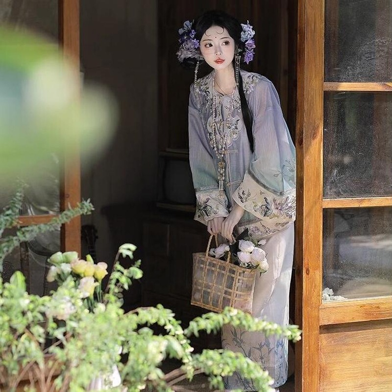 漢服清漢女重工刺繍新中国式国風プリントグラデーションセットレトロ包みスカート2025春夏新作|undefined