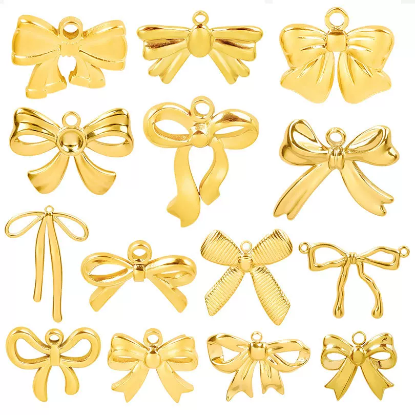 304不锈钢金色蝴蝶结吊坠 时尚百搭吊坠挂件 diy项链吊坠饰品配件