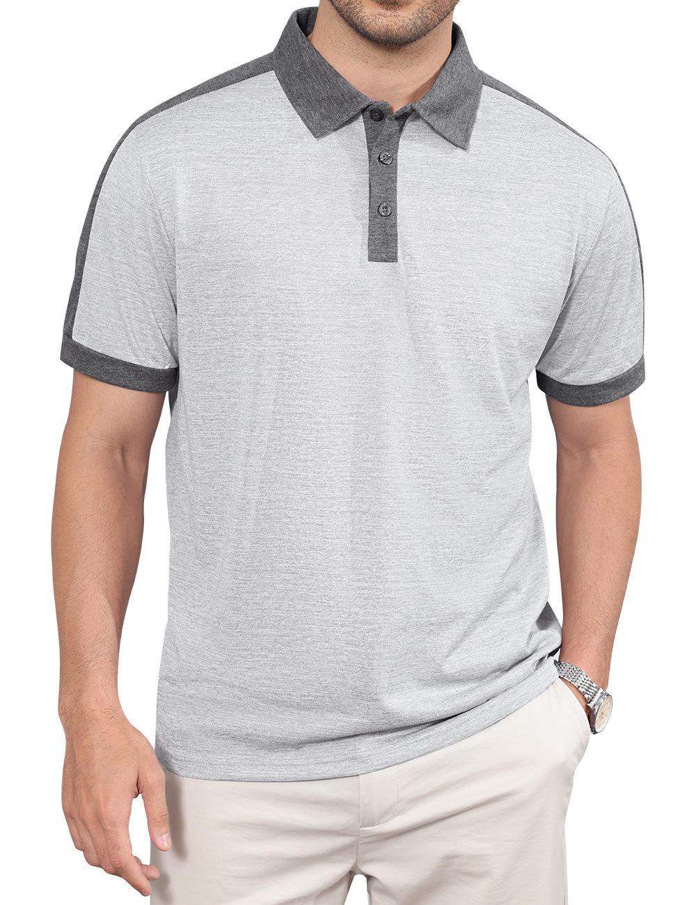 Camiseta polo de manga corta para hombre, estilo casual y de negocios, con bloques de color, de verano, de sarga perlada, para comercio transfronterizo Amazon.