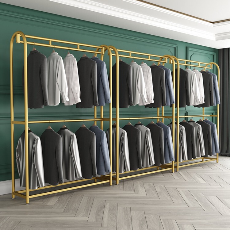 Studio men's suit double-layer hanger floor wedding shop display stand dress Xiuhe cheongsam studio Studio men's suit double-layer hanger floor wedding shop display stand dress Xiuhe cheongsam studio